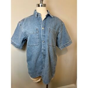 MODE‎ OF ONE Mens Denim Shirt Short Sleeve Button Front Classic Blue Size M